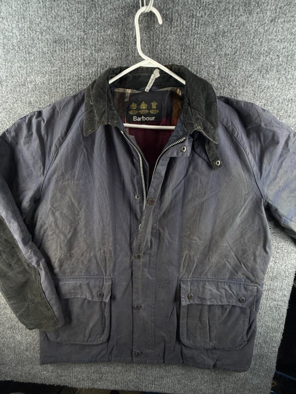 Barbour Strathyre Wax Jacket Blue Men Full Zip Cotton Canvas Collared Insulated